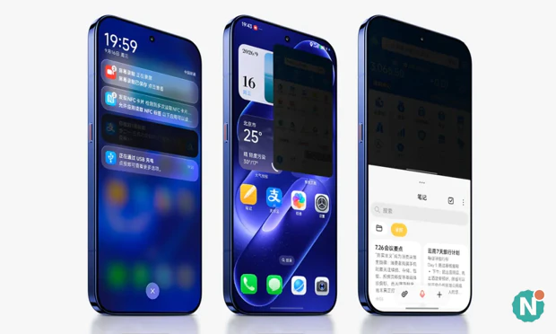 Xiaomi 18 Pro privacyscherm Xiaomi 18 Pro met ingeschakeld privacyscherm, dat meekijkers vanuit een hoek een zwart scherm toont