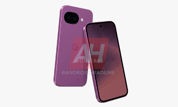 Google Pixel 11a CAD-render paars Achter- en voorkant van de Google Pixel 11a in paars (CAD-render)