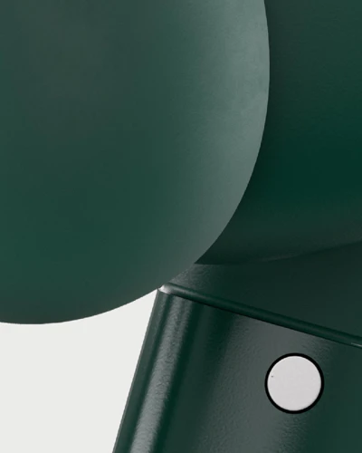 Close-up of the green Fairphone Fairbuds 2 with a stem that appears to consist of two parts