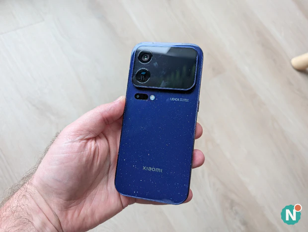 Xiaomi 18 Pro in Starry Blue Back of the Xiaomi 18 Pro in Starry Blue with a shimmering glossy finish and a rear display on the camera module
