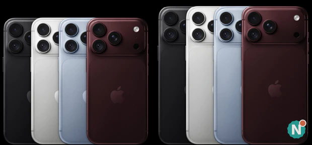 iPhone 18 Pro en Pro Max in de vier kleuren Achterkant van de iPhone 18 Pro in Zwart, Zilver, Gletsjer (Glacier) en Bordeauxrood (Burgundy) naast elkaar