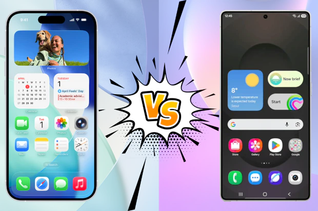 Vergelijking Apple iOS 26 interface en Samsung One UI 8.5 Android interface