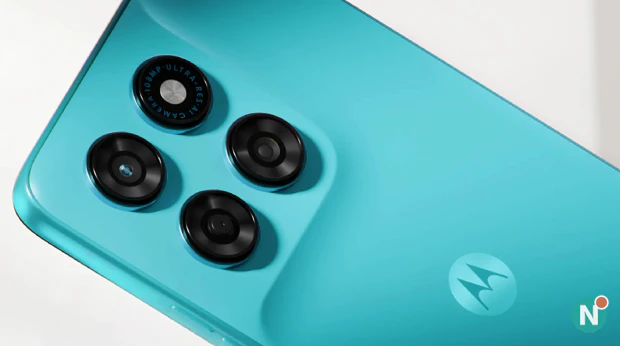 Motorola Moto G47 Power back in Pantone Capri Back of the Motorola Moto G47 Power in Pantone Capri with a close-up of the camera
