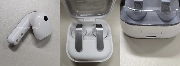 Hands-on beelden van de witte Samsung Galaxy Buds 4 Witte Samsung Galaxy Buds 4 dummy-modellen met platte stengels