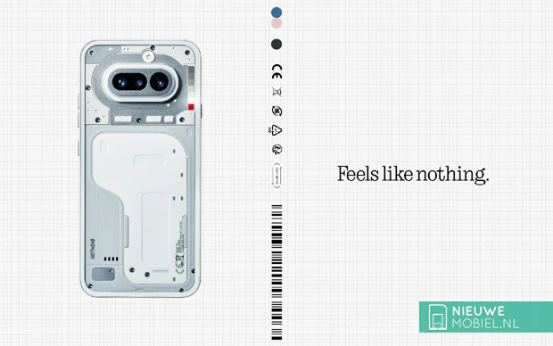 Official render of the Nothing Phone (4a) from Nothing Rear white Nothing Phone (4a) with transparent body and Glyph Bar