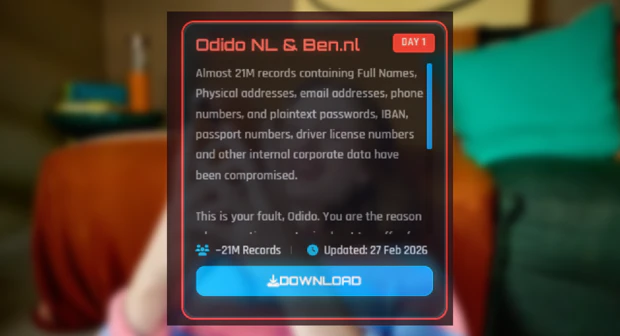 Odido SkinyHunter Claim Screenshot van de datadump-claim door hackersgroep ShinyHunters op het darkweb