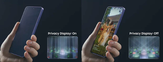 Samsung Privacy Display på vs. av Jämförelse av betraktningsvinklar på S26 Ultra med Privacy Display aktiverad