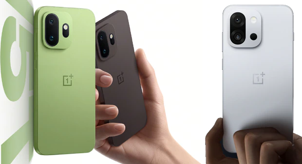 OnePlus 15T and OnePlus 13T comparison: both devices show identical round camera modules and similar metallic finishes