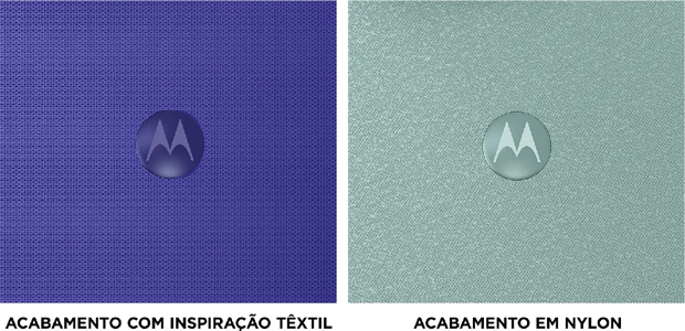 Detailopname van de Motorola edge 70 fusion+ in textiel paars en nylon groen