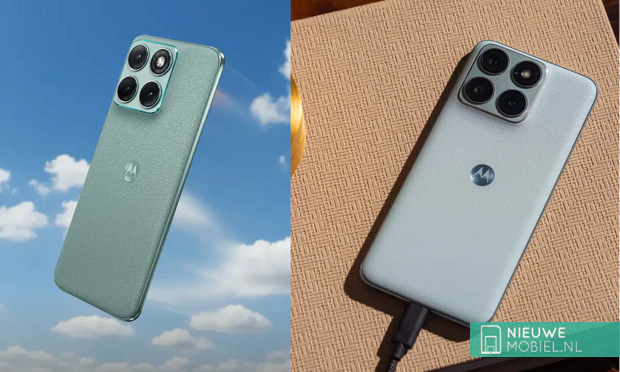 Achterzijde Motorola edge 70 fusion+ in groene nylon-afwerking met drievoudige camera-module en 3x telelens