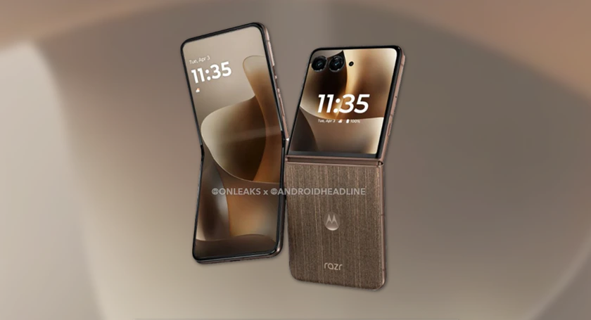 Motorola razr 70 ultra press render in pantone cocoa wood by androidheadlines