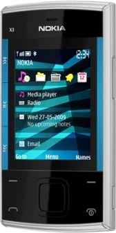 Nokia X3 blau silber Vorderseite rechte Seite lowres