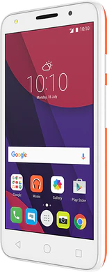 Alcatel Pixi 4 5 dualsim Vorderseite rechte Seite weiß orange
