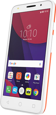 Alcatel Pixi 4 5 dualsim weiß orange Vorderseite rechte Seite schräg