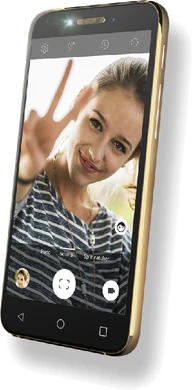 Alcatel Shine Lite gold Vorderseite rechte Seite schräg