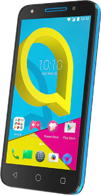 Alcatel U5 blau Vorderseite rechte Seite schräg