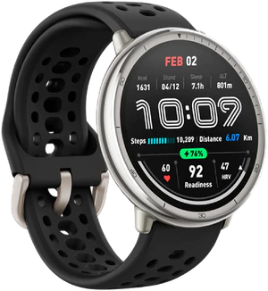 Amazfit active 2 round zwart silicone voorkant linkerzijkant