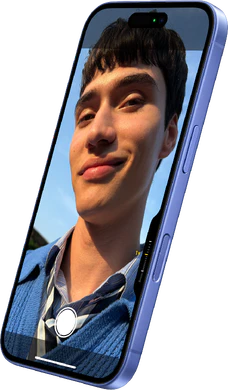 Apple iPhone 16 bleu couverture à droite aslant