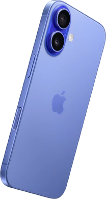 Apple iPhone 16 bleu retour à droite aslant