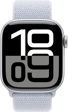 Apple Watch Series 10 42mm zilver nylon band light blauw