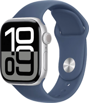 Apple Watch Series 10 42mm zilver sport blauw voorkant rechterzijkant