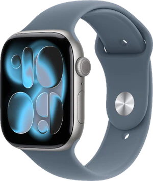 Apple Watch Series 11 42mm aluminium space grijs blauw band