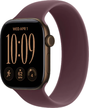 Apple Watch Series 12 42mm aluminium bronze brun rubber band rouge avant côté droit