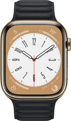Apple Watch series 8 cellular 45mm steel goud zwart leather voorkant