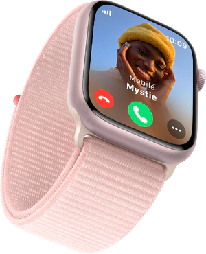 Apple Watch Series 9 4G 41mm aluminium pink front venstre side bund