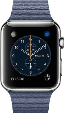 Apple Watch stainless b rechterzijkant blauw leather