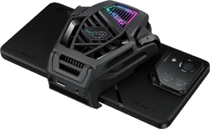 Asus AeroActive Cooler X zwart achterkant with phone schuin