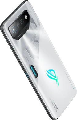Asus ROG Phone 7 wit achterkant rechterzijkant bovenkant schuin