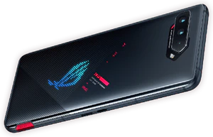 Asus ROG phone zwart achterkant gedraaid schuin