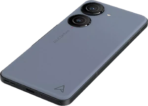 Asus Zenfone 10 blå tillbaka vänster sida botten snett