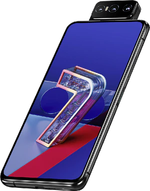 Asus Zenfone 7 svart front höger sida botten Öppnad