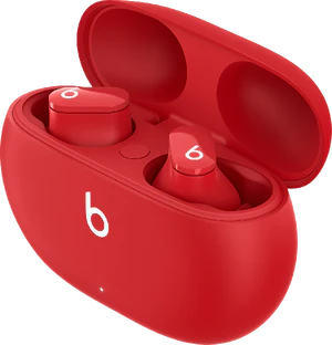 Beats Studio Buds rood case voorkant rechterzijkant geopend