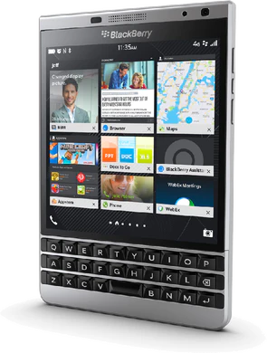 BlackBerry Passport Silver Edition rechterzijkant schuin