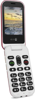 Doro 6060 röd front vänster sida Öppnad