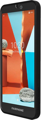 Fairphone 3 plus zwart voorkant rechterzijkant