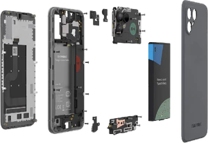 Fairphone 4 grigio all'interno di