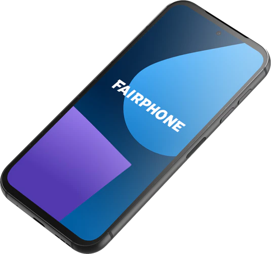 Fairphone 5 zwart voorkant rechterzijkant onderkant schuin