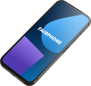 Fairphone 5 zwart voorkant rechterzijkant onderkant schuin