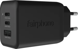 Fairphone 65w triple port fast charger zwart voorkant rechterzijkant