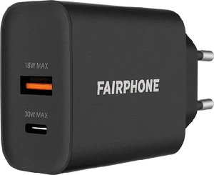 Fairphone dual port 30w charger black top side
