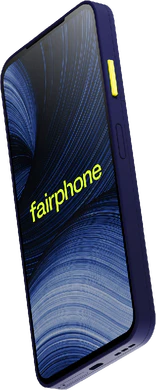 Fairphone gen 6 plus sininen etupuolella oikea puoli pohja vino
