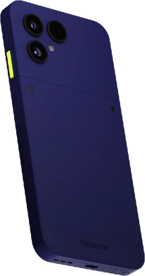 Fairphone gen 6 plus sininen takapuoli oikea puoli pohja vino
