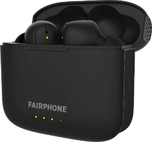 Fairphone true wireless earbuds sort sag front højre side Åbnet
