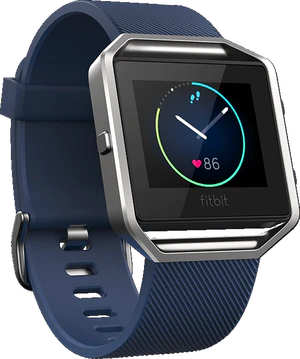 Fitbit Blaze bleu couverture côté gauche aslant