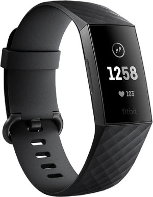 Fitbit Charge 3 voorkant linkerzijkant zwart