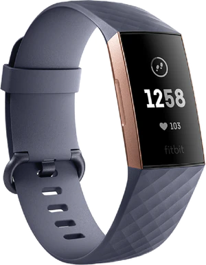Fitbit Charge 3 voorkant linkerzijkant blauw